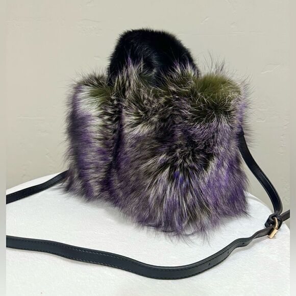 3 Tone Color Gradient Stunning Dyed Real Fox Fur With Mink Fur Handle Satchel - Picture 8 of 16